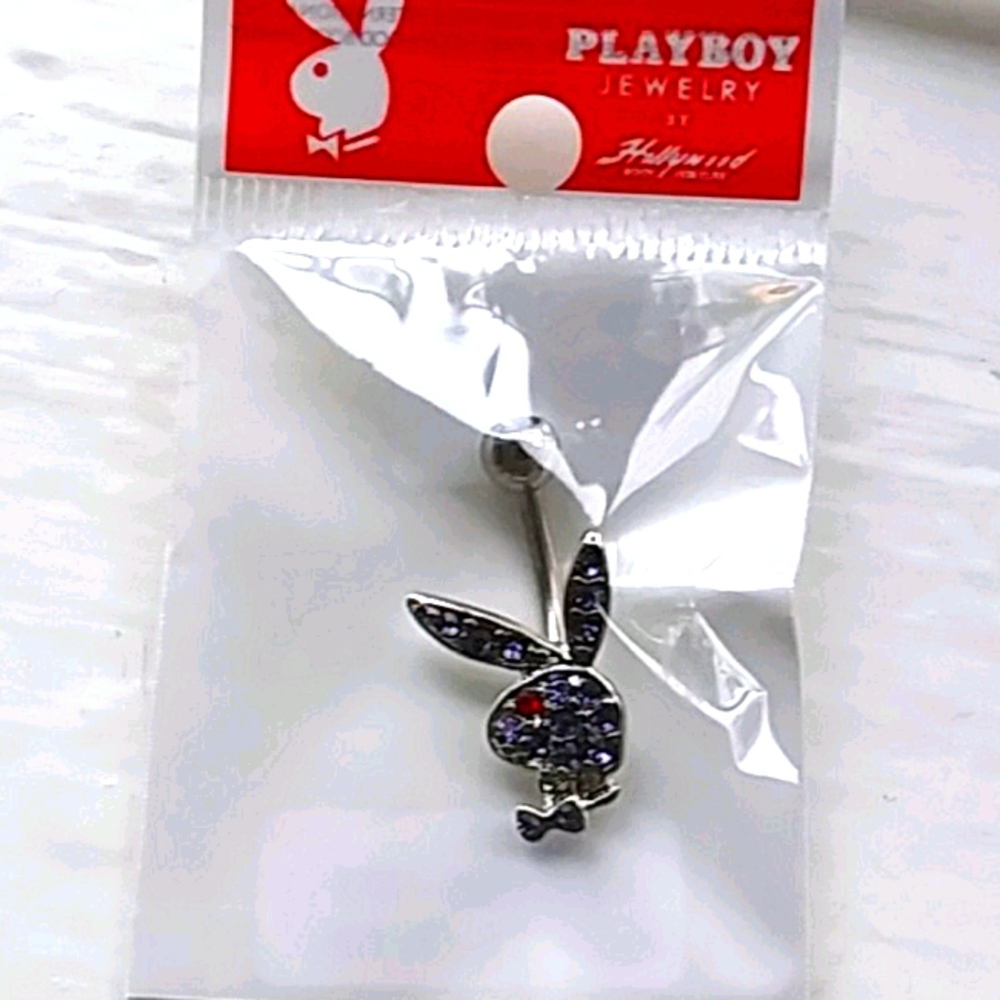 Playboy Bunny 🐰 cz Purple/Red Gem 💎 belly ring